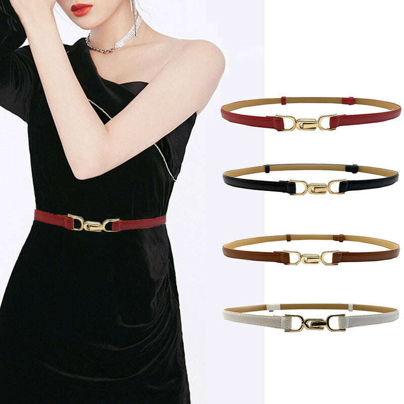 New Fashion Leather Thin Belt for Women with Metal Buckle