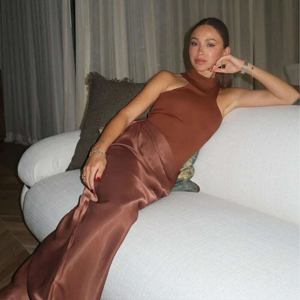 JULISSA MO Satin Hollow Out High-Waist Maxi Dress