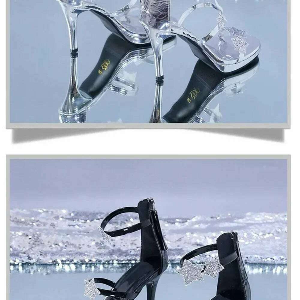 Elegant Glitter High Heel Sandals - Star & Heart Pattern