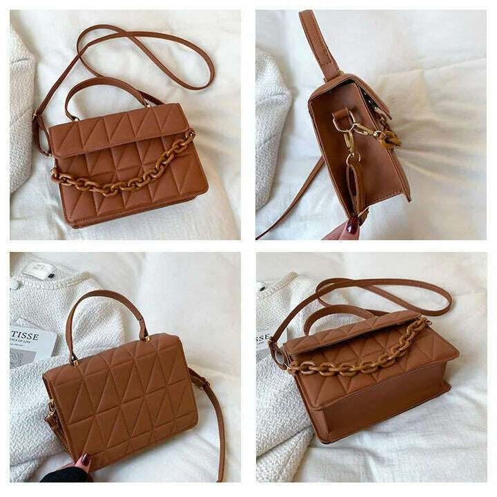 Plaid Square Crossbody Bag with Chain - Stylish & Compact
