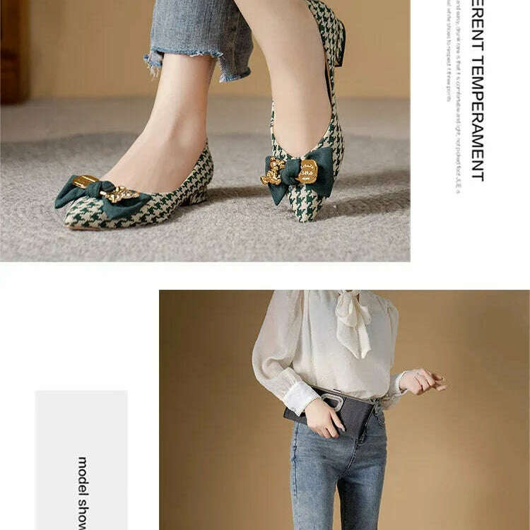 2024 Slip-On Flats - Pointed Toe, Houndstooth & Butterfly Knot