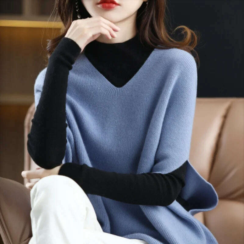 Imitation Cashmere Sweater Vest – V-Neck, Bat Sleeve, Loose Knit