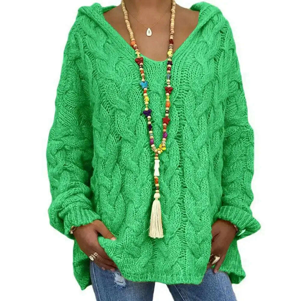 Hooded V-Neck Twist Knitted Hoodie: Autumn/Winter Loose Sweater - D&M Boutique