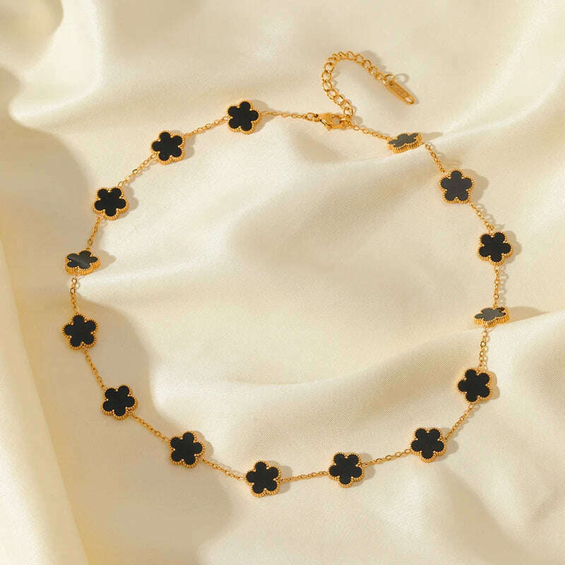 EILIECK 316L Stainless Steel Black Five Leaf Clover Pendant Necklace For Women Fashion New Party Gift Neck Chain Jewelry Collar