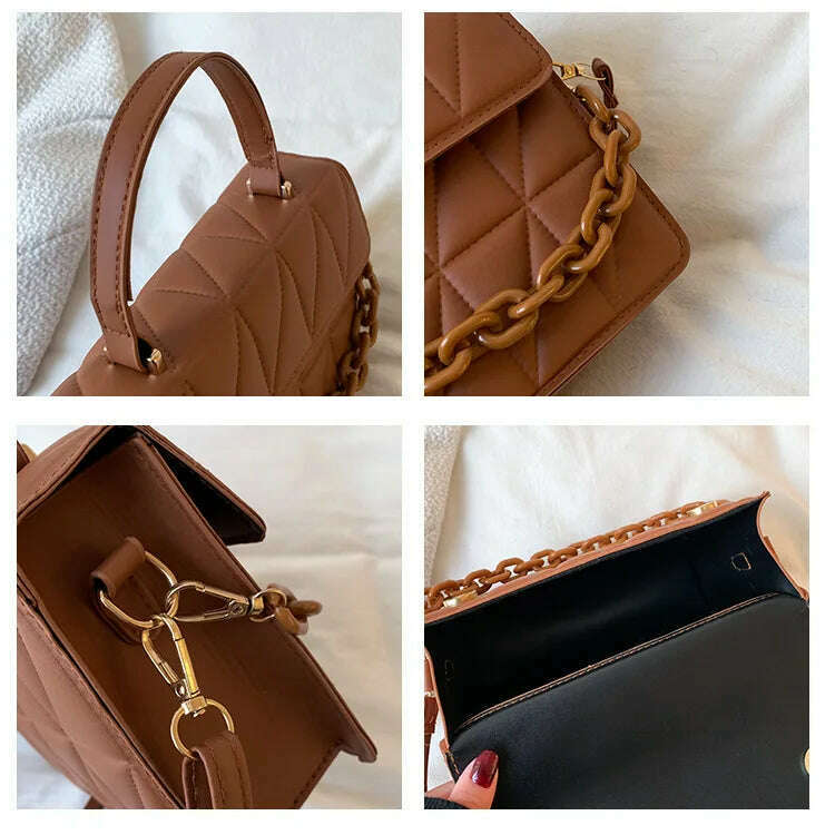 Plaid Square Crossbody Bag with Chain - Stylish & Compact