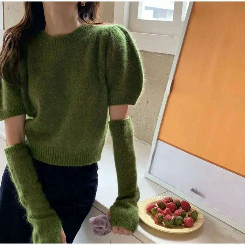 Neploe Korean Office Sweater: O-Neck, Short Sleeve, Solid Color Pullover - D&M Boutique