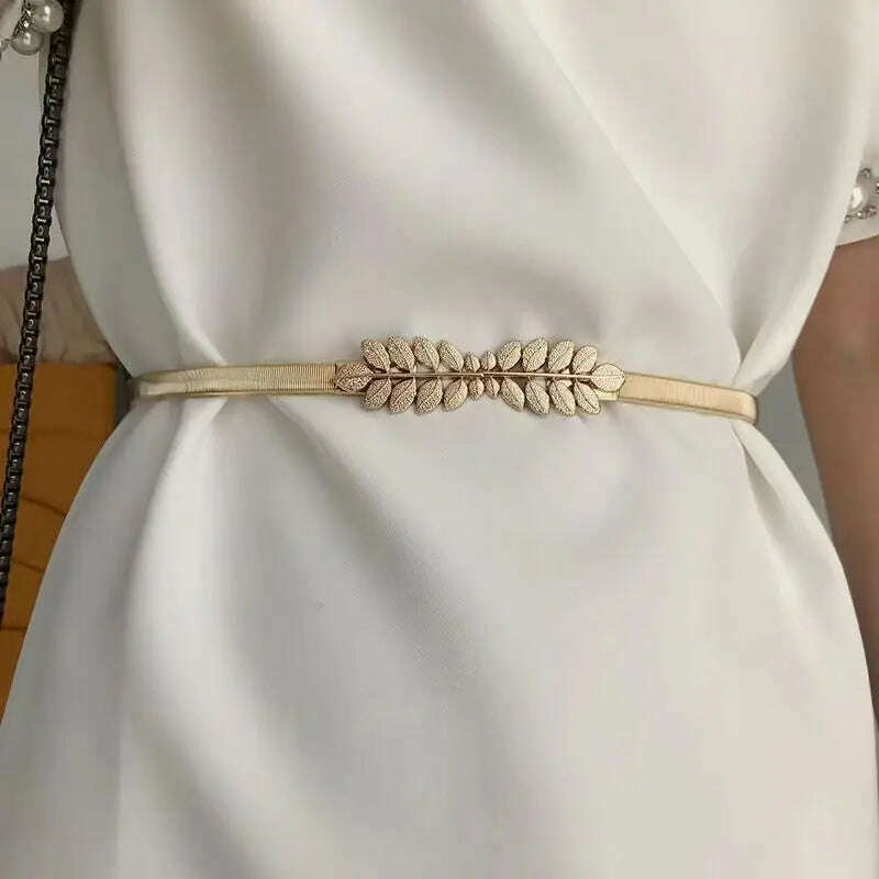 Gold & Silver Leaf Metal Women's Belt – Elastic Waist Seal