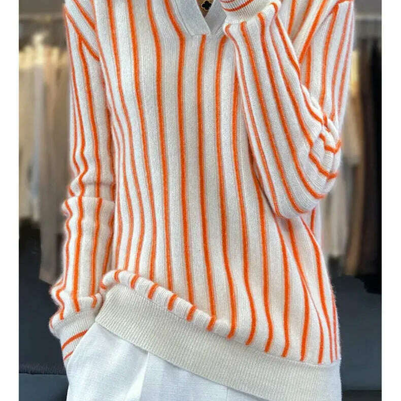 Merino Wool Sweater: Striped, Polo Neck, Autumn/Winter - D&M Boutique