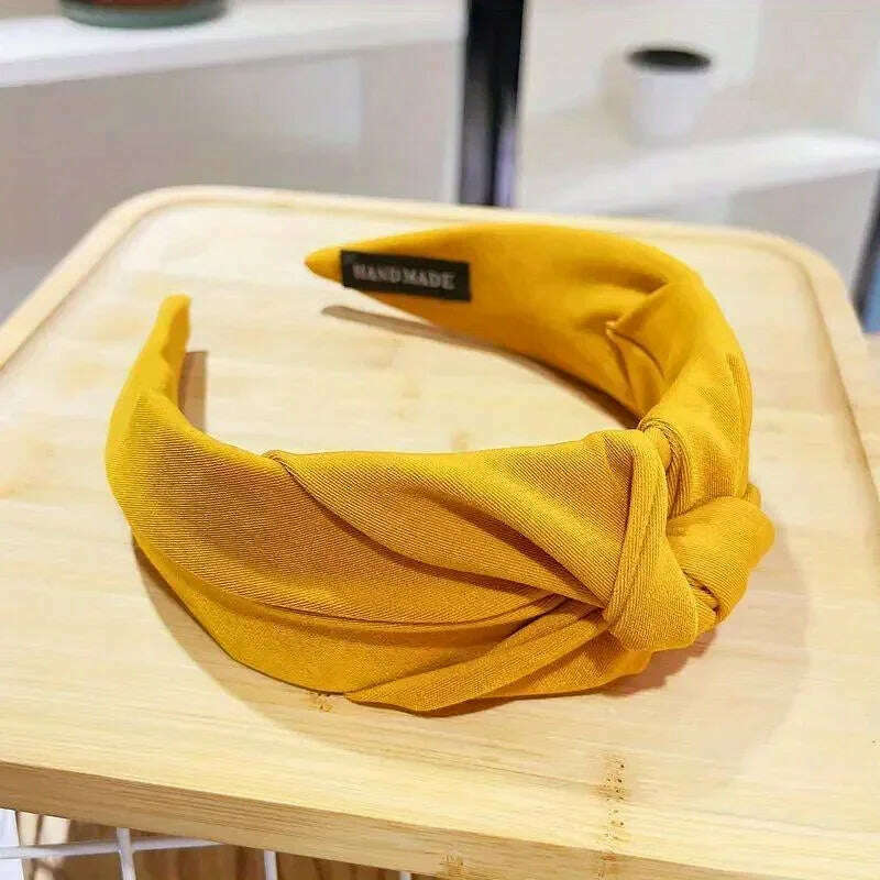 Solid Wide Knot Fabric Twist Hairbands for Women.