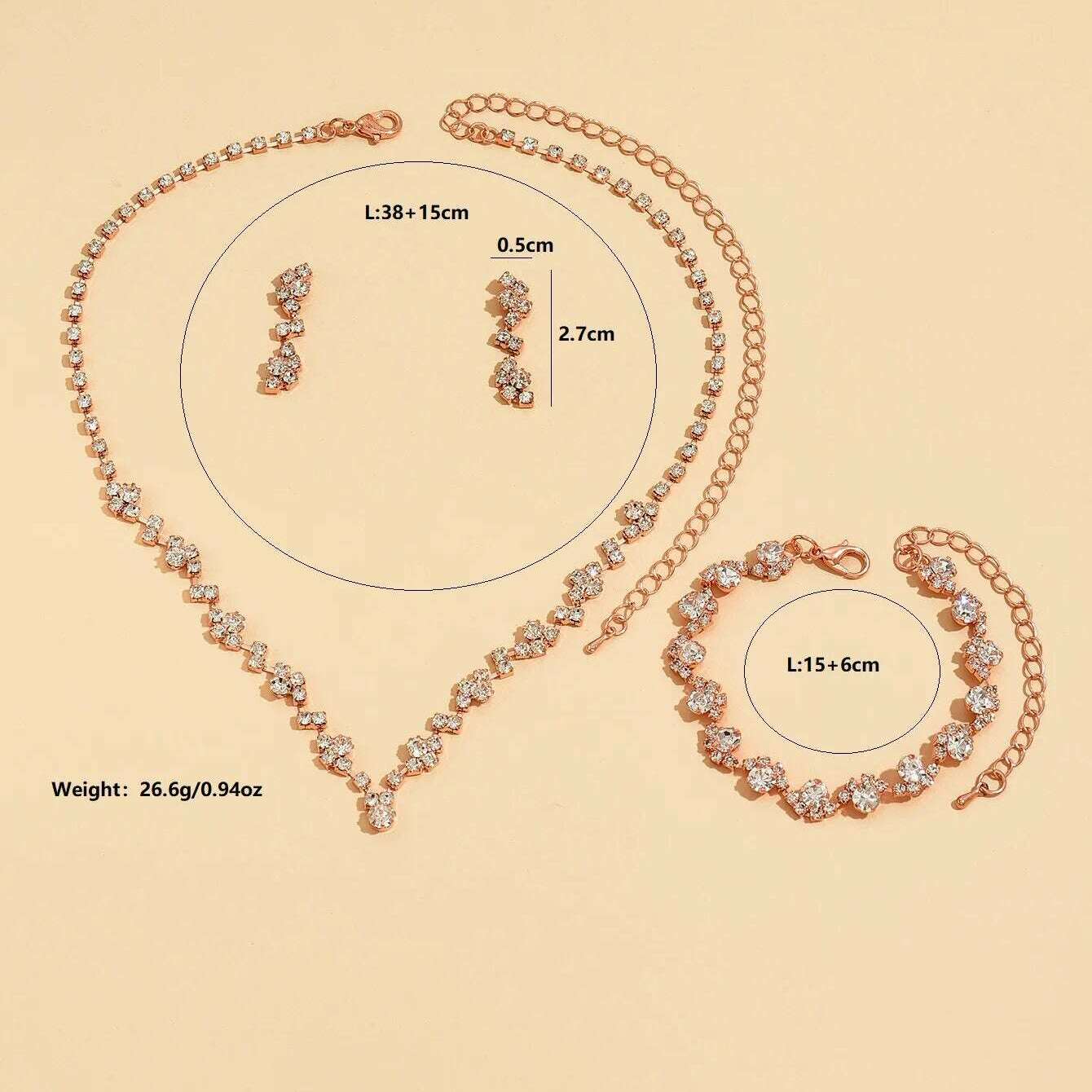 TREAZY Rose Gold Rhinestone Wedding Jewelry Set