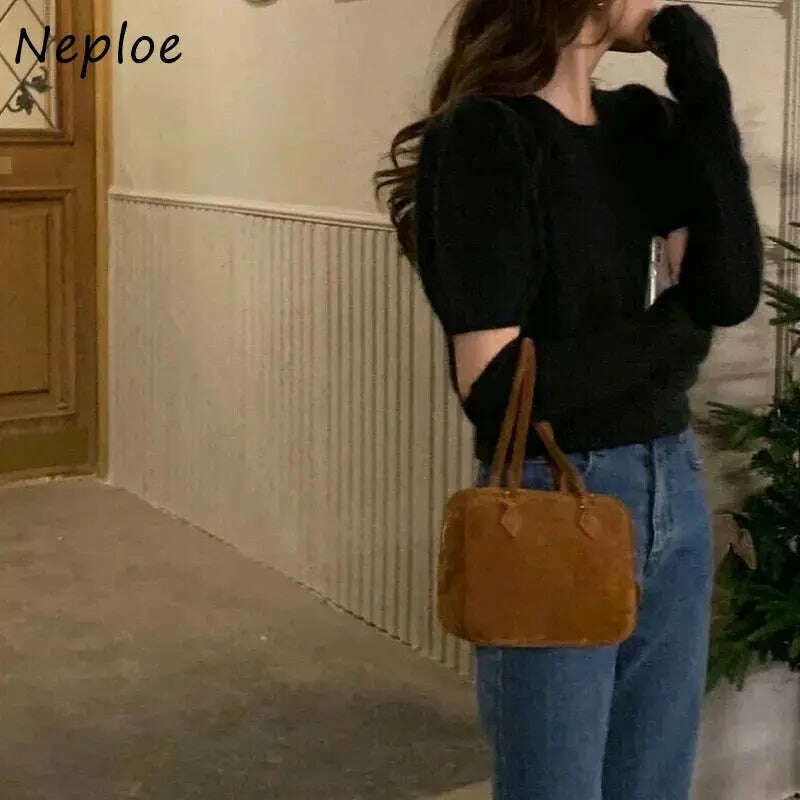 Neploe Korean Office Sweater: O-Neck, Short Sleeve, Solid Color Pullover - D&M Boutique