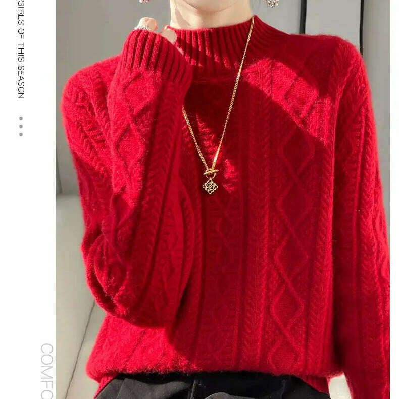 DjzDsm Turtleneck Sweater: 100% Merino Wool, Check Knit - D&M Boutique