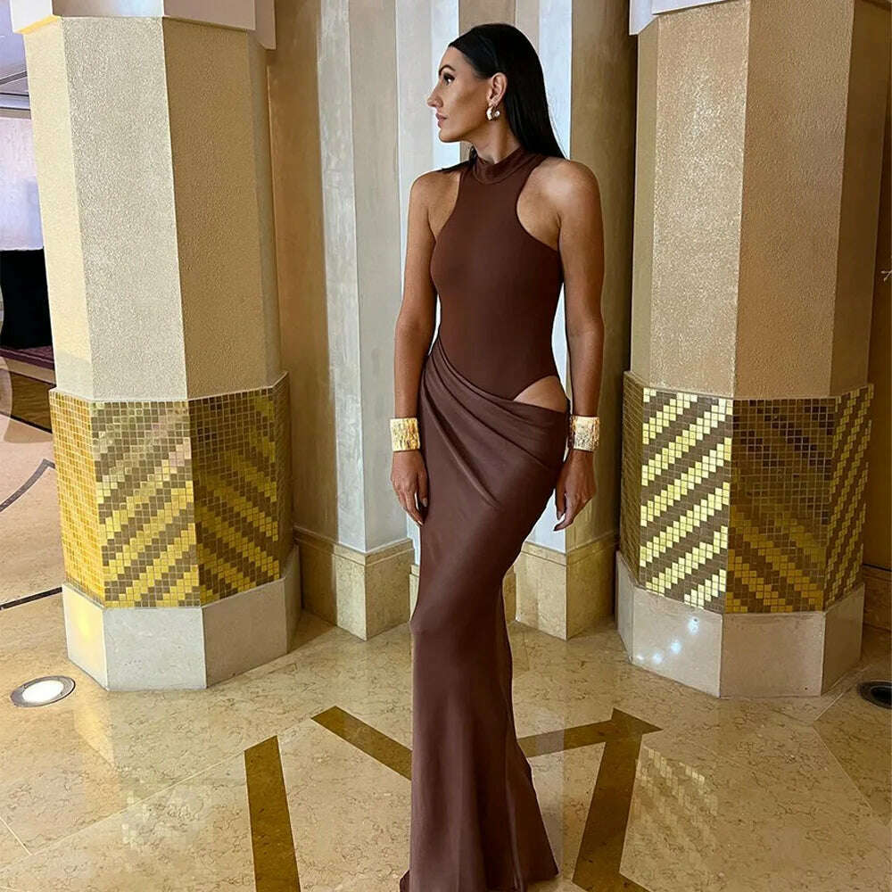 JULISSA MO Satin Hollow Out High-Waist Maxi Dress