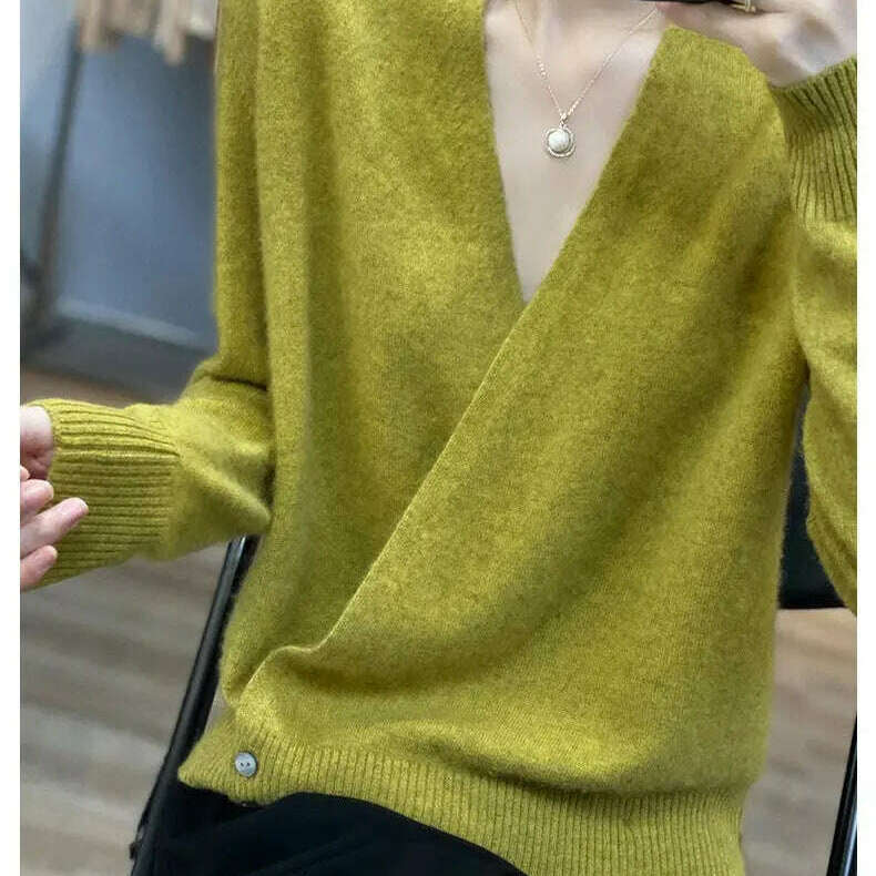 Japanese Kimono Cardigan Wool Sweater V-Neck Knitted Top - D&M Boutique
