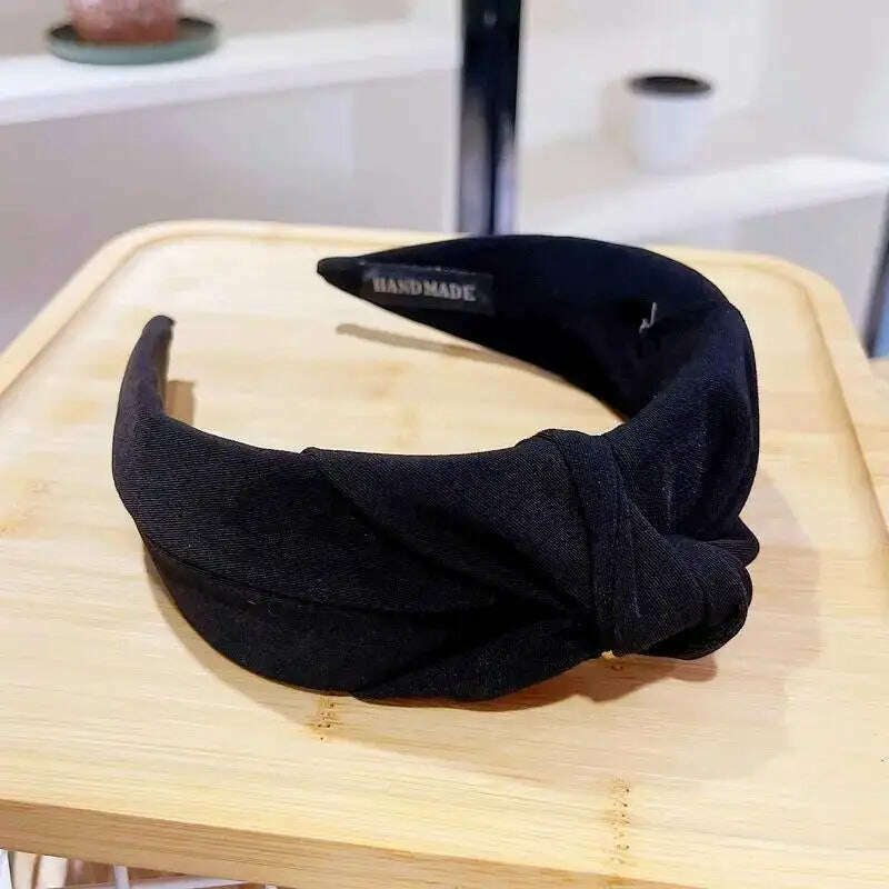 Solid Wide Knot Fabric Twist Hairbands for Women.