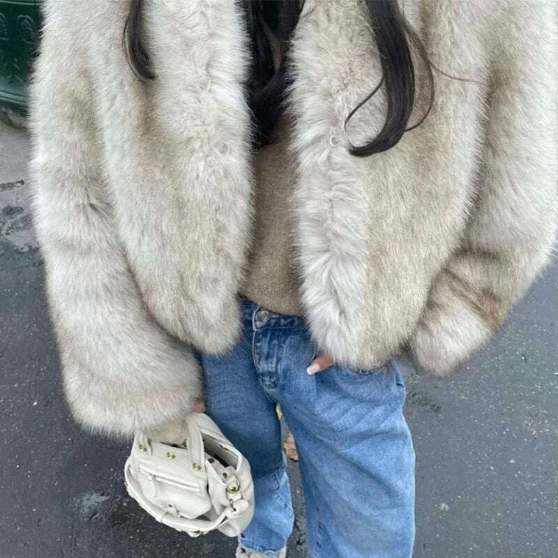 Gradient Cropped Faux Fur Coat for Women – Luxury & Street Style