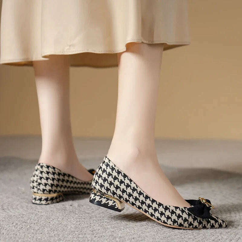 2024 Slip-On Flats - Pointed Toe, Houndstooth & Butterfly Knot