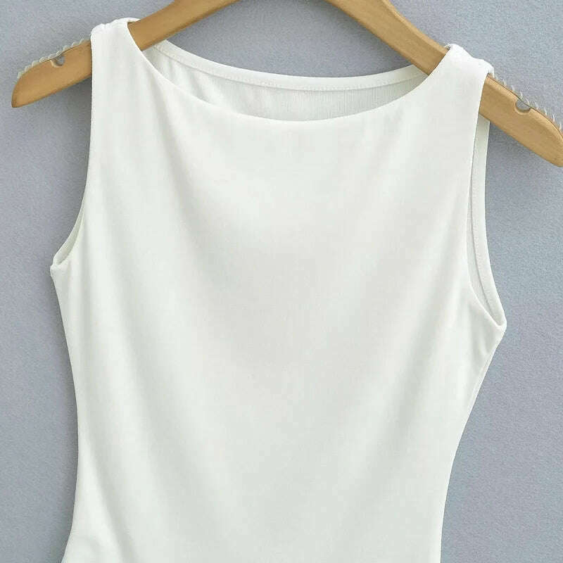 Women Double Layer Boat Neck Soft Slinky Tank Top - D&M Boutique