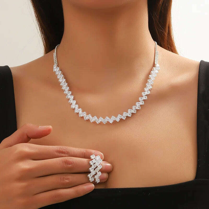 FYUAN Luxury Geometric Zircon Jewelry Set