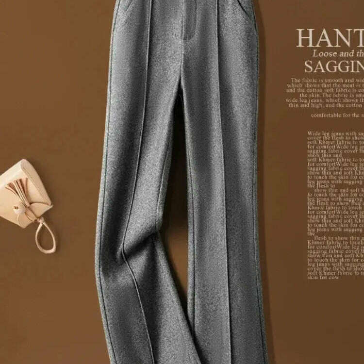 Herringbone Wool Flare Pants – Warm, Elastic Waist, Black - D&M Boutique