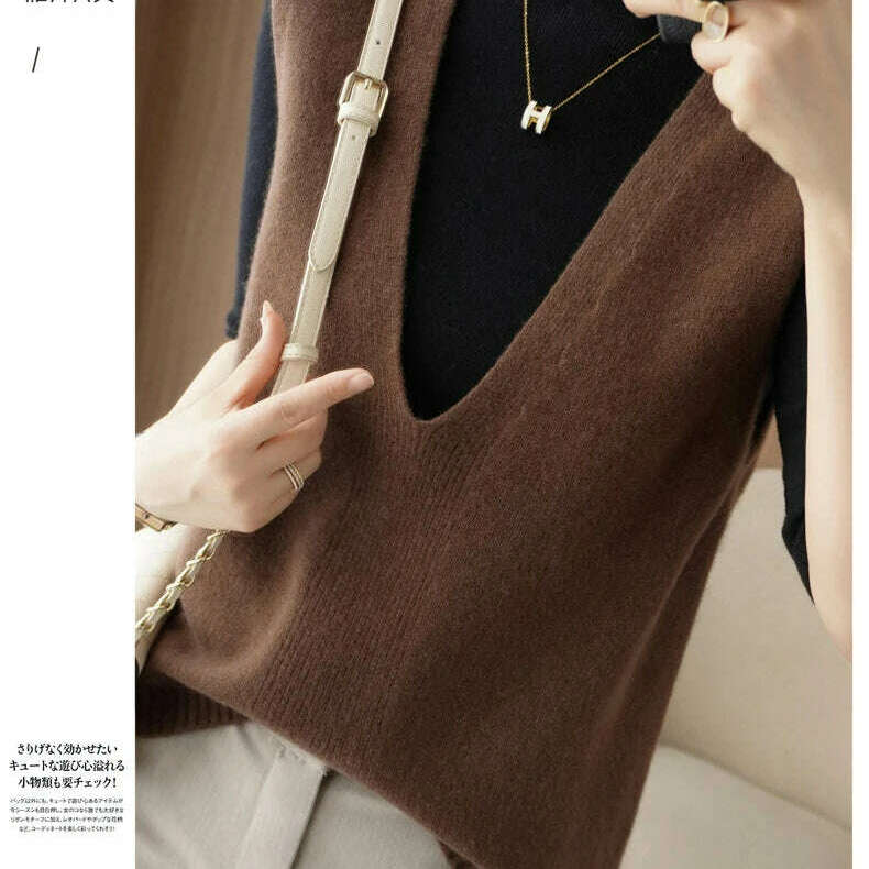Autumn Knit V-Neck Vest – Loose, Solid, Stylish Layering - D&M Boutique