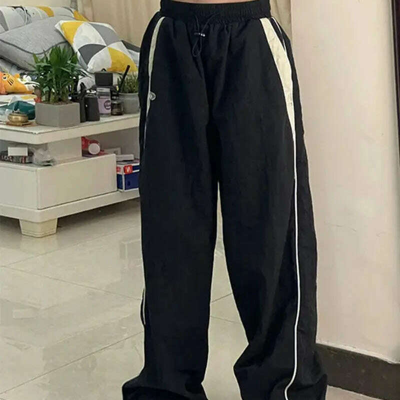 Casual Wide-Leg Cargo Pants – Drawstring, Y2K Streetwear Joggers - D&M Boutique
