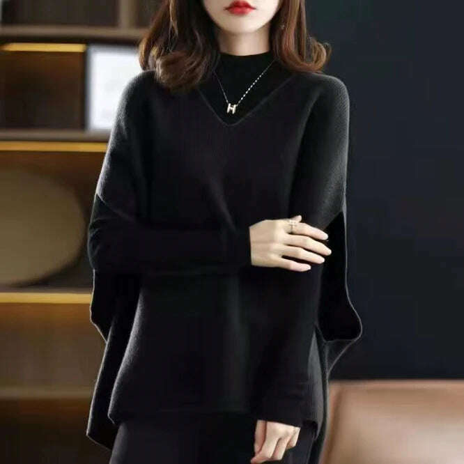 Imitation Cashmere Sweater Vest – V-Neck, Bat Sleeve, Loose Knit