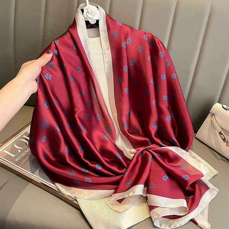 2023 Autumn Winter New Imitated Silk Scarf Women 180*90cm Outdoor Large Size Soft Silky Scarf Beach Long Luxury Scarf Lady Hijab