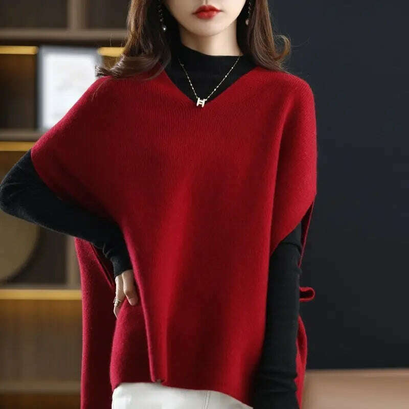 Imitation Cashmere Sweater Vest – V-Neck, Bat Sleeve, Loose Knit