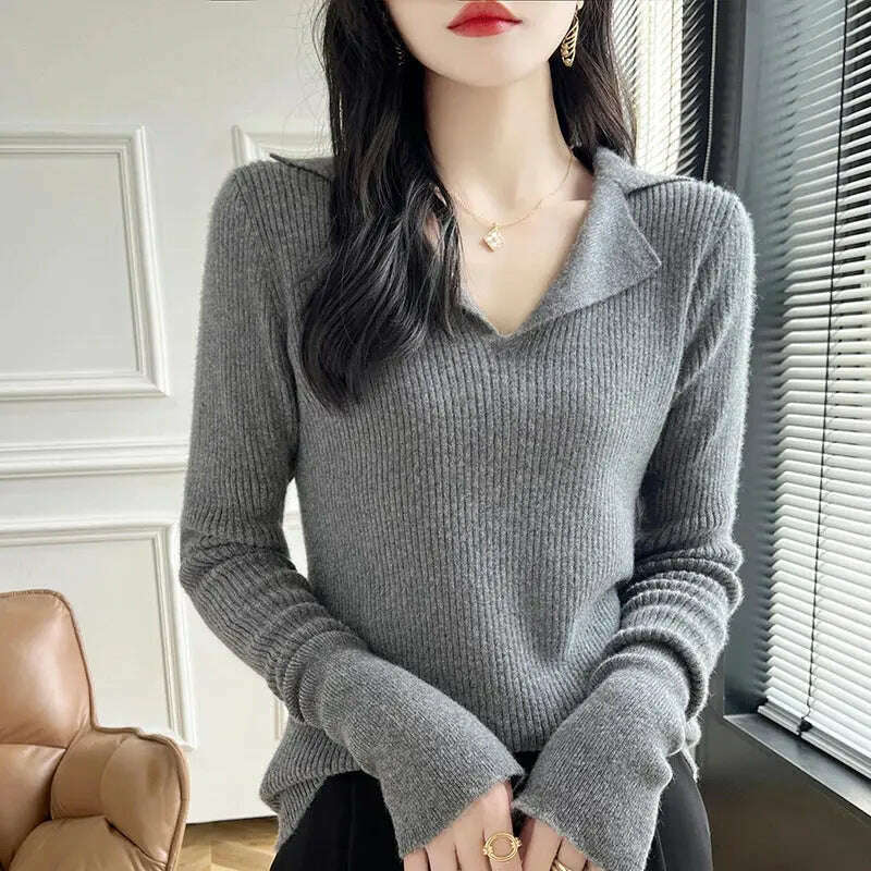 European Cargo Wool Sweater: Slim Knit, V-Lapel, Autumn/Winter Top - D&M Boutique
