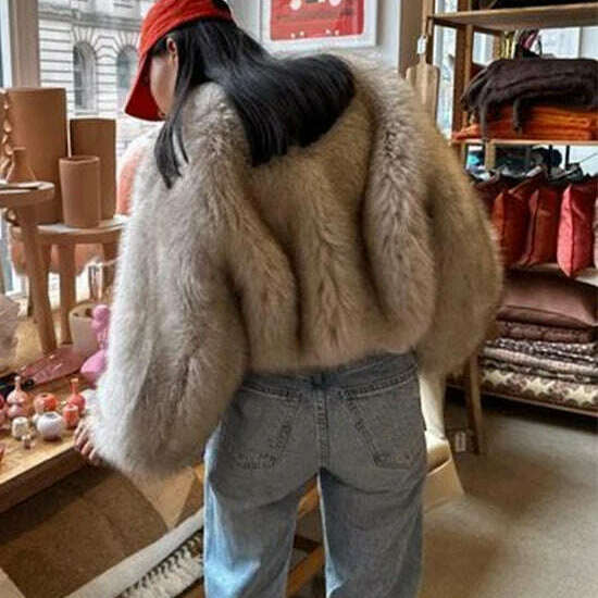 Gradient Cropped Faux Fur Coat for Women – Luxury & Street Style