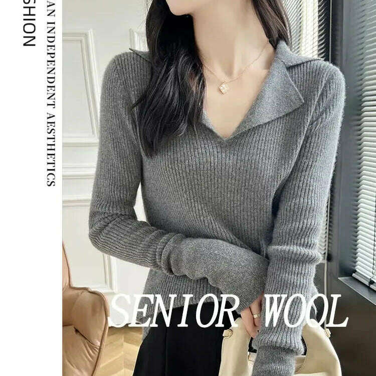 European Cargo Wool Sweater: Slim Knit, V-Lapel, Autumn/Winter Top - D&M Boutique