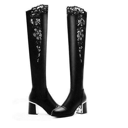 Women Embroidered Lace Knee Boots