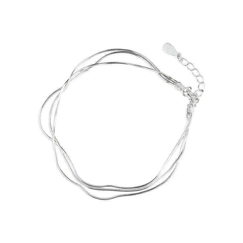Simple Layered 925 Sterling Silver Bracelets for Women