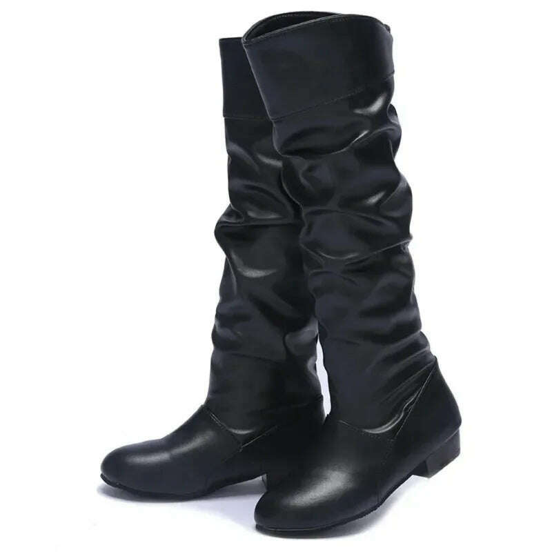 Women's PU Leather Knee-High Boots – Slip-On