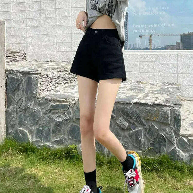 New Women's High Waist Button Denim Shorts – Loose Fit - D&M Boutique