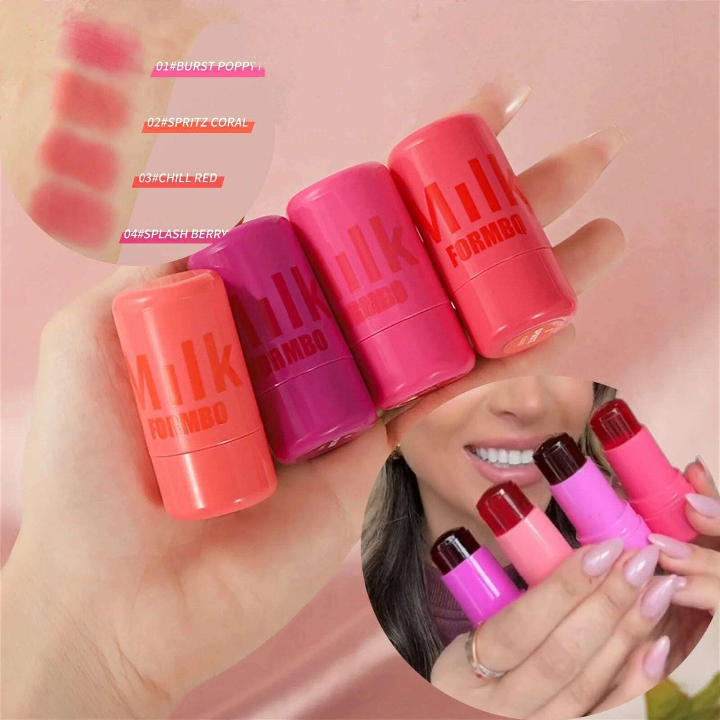 LANBENA Jelly 4-Color Lip Gloss & 3-in-1 Milk Blush Stick