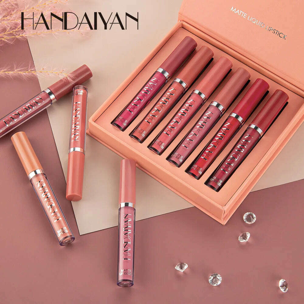 HANDAIYAN 6Pcs Velvet Matte Lip Gloss Set