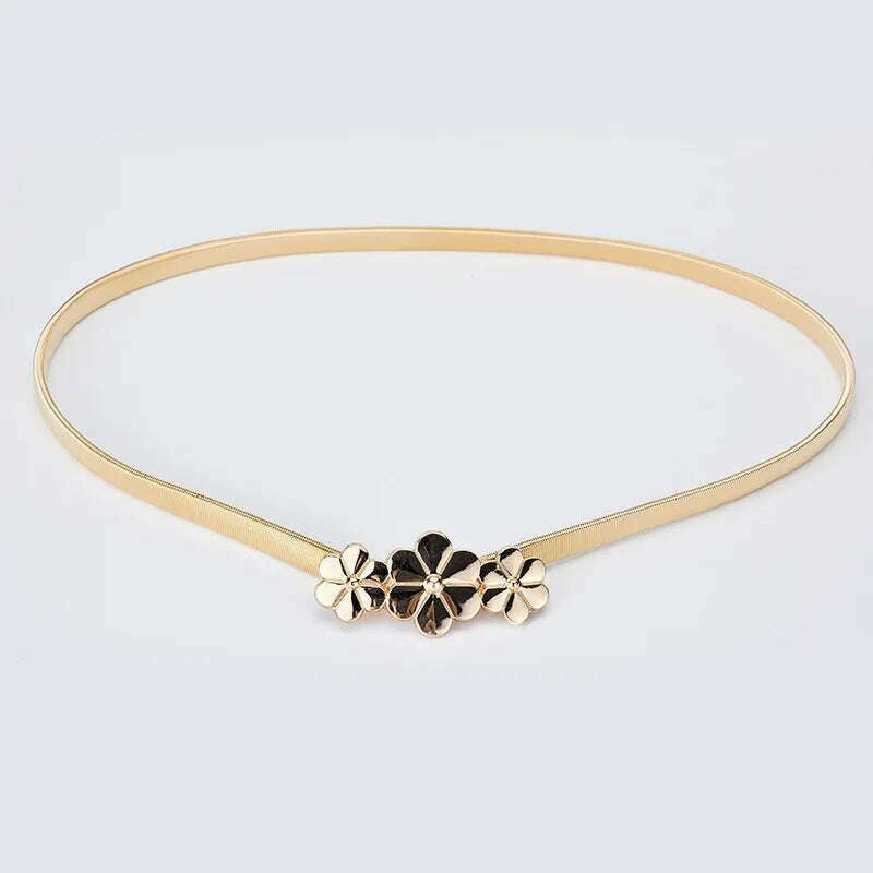 Gold & Silver Leaf Metal Women's Belt – Elastic Waist Seal