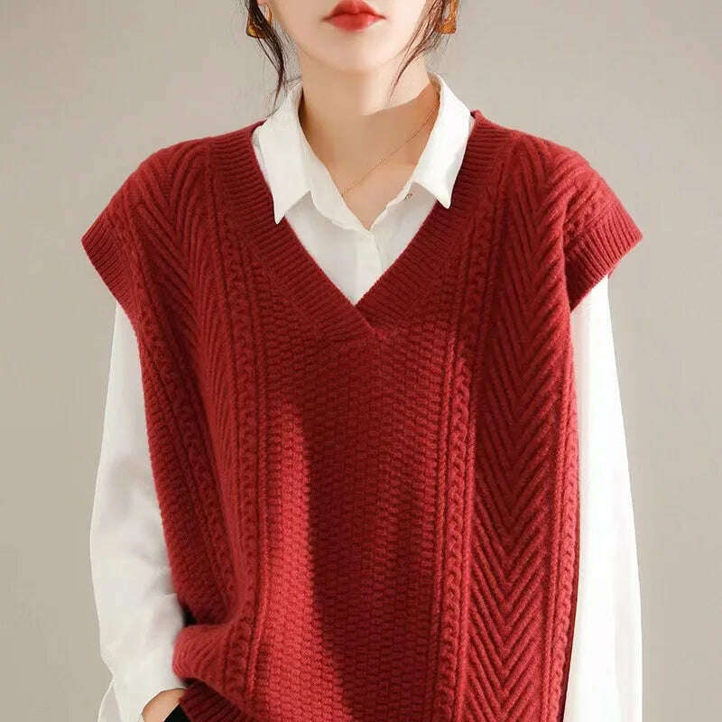 Korean Knitted Sweater Vest – V-Neck, Sleeveless, Loose Pullover - D&M Boutique