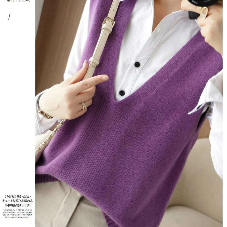 Autumn Knit V-Neck Vest – Loose, Solid, Stylish Layering - D&M Boutique
