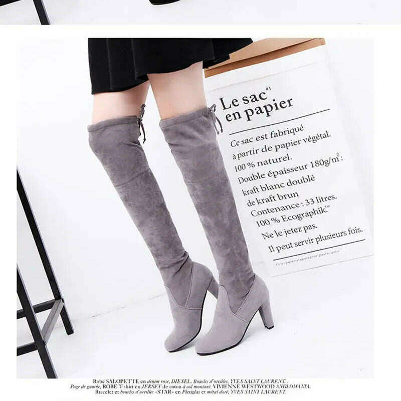 LINLING Faux Suede Over-the-Knee Lace-Up Boots