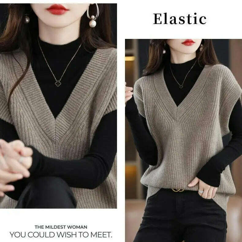 Knitted Vest Jacket – V-Neck, Sleeveless, Wool Blended Top