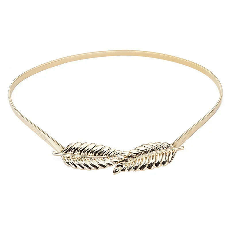 Gold & Silver Leaf Metal Women's Belt – Elastic Waist Seal