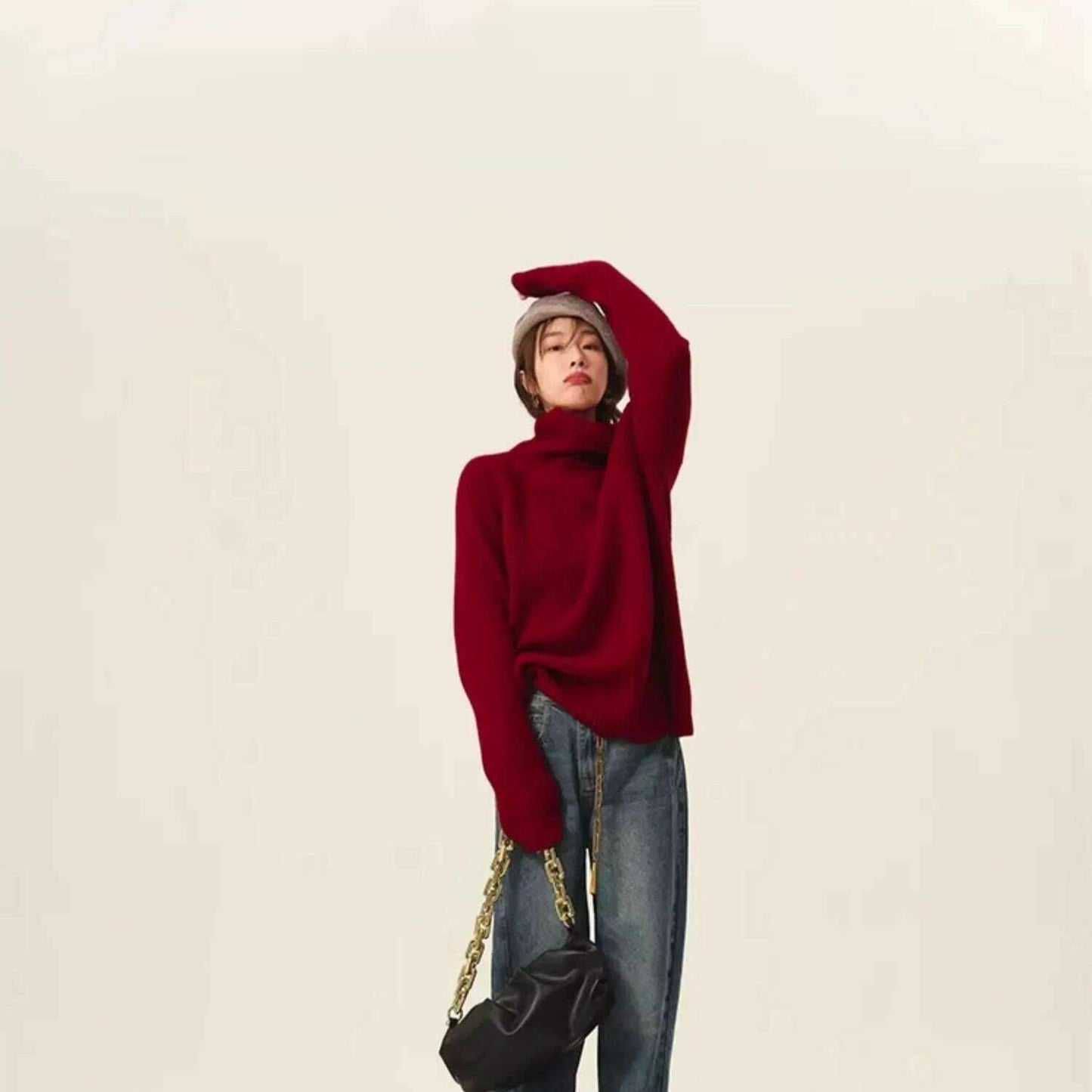 100% Cashmere Turtleneck Sweater – Loose Long Sleeve - D&M Boutique