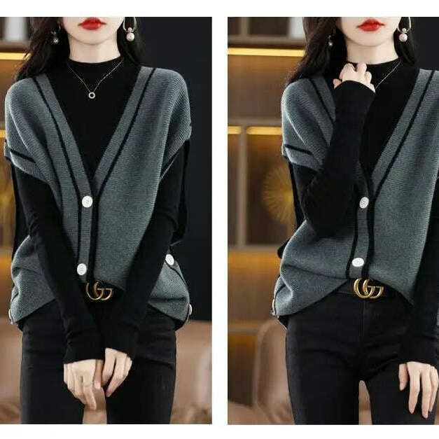 V-Neck Button-Down Sleeveless Cardigan – Cozy Knit Sweater for Autumn/Winter - D&M Boutique