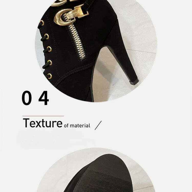 Chunky Heeled Ankle Boots - Metal Decor, Lace-Up Platform