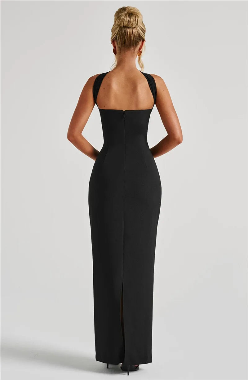 Mozision Scarf Collar Strapless Sexy Maxi Dress For Women Fashion Off-shoulder Backless Bodycon Club Party Long Dress Elegant