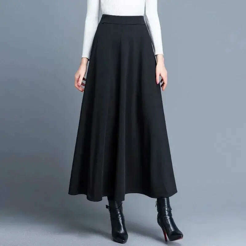 Autumn & Winter Woolen A-Line Skirt – High Waist, Big Hem - D&M Boutique