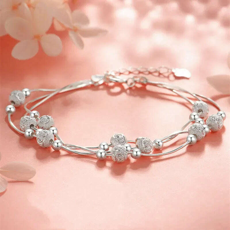 925 Sterling Silver Adjustable Bead Bracelet for Women